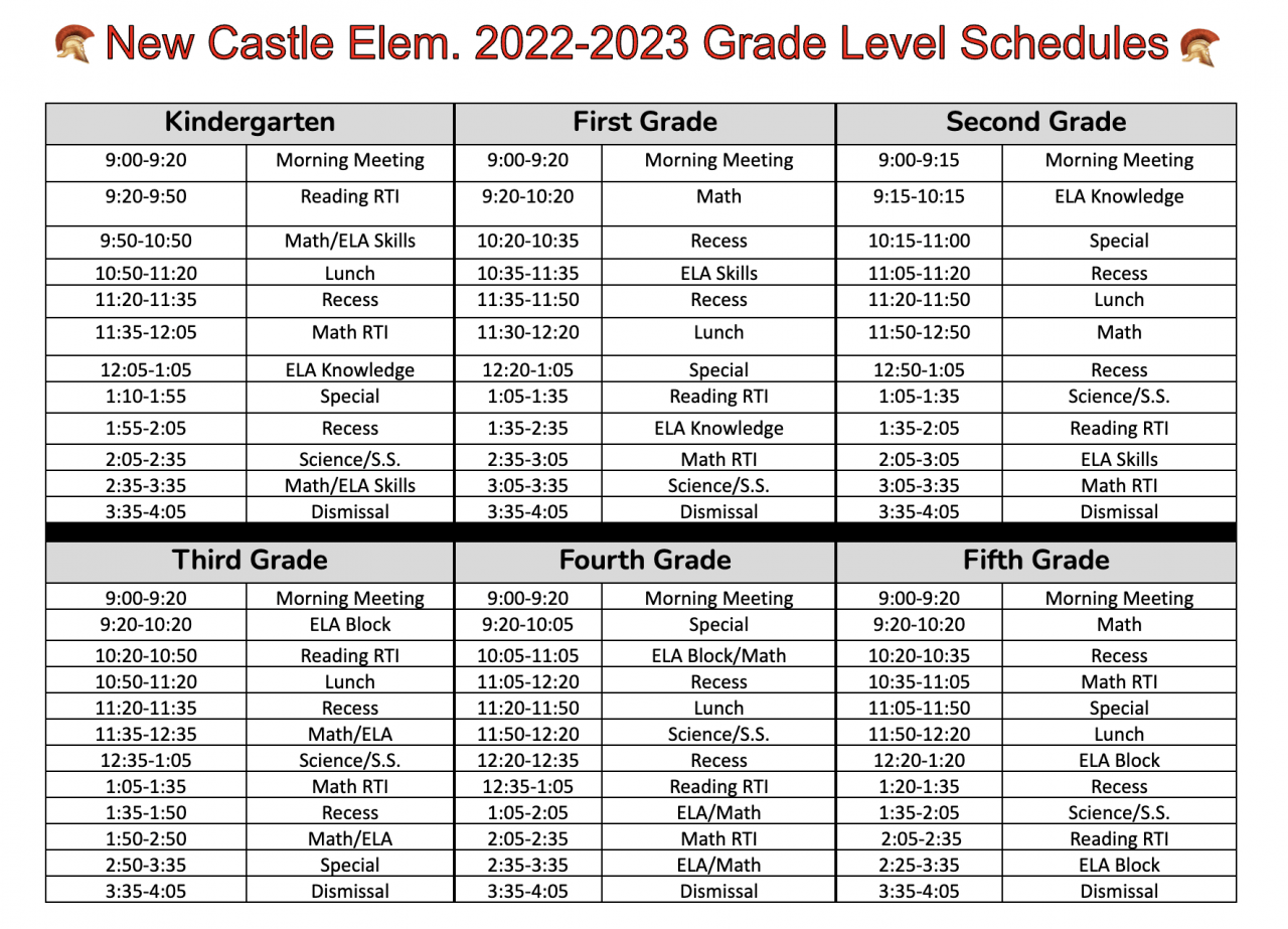 School Hours & Schedules New Castle Elementary School