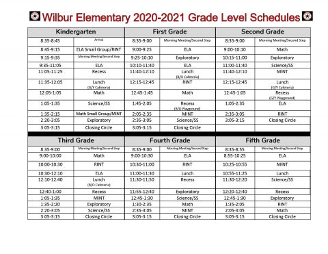 schedules wilbur