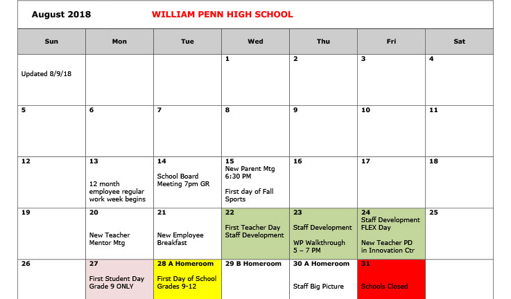 2018-19 Calendar