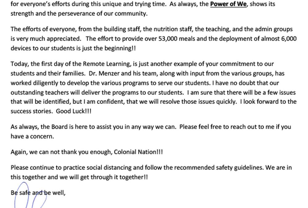 A letter from the CSD School Board President