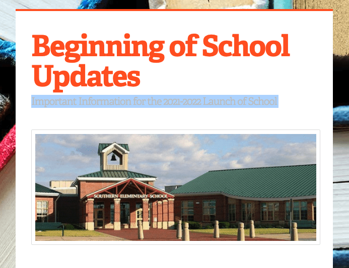 Beginning of School Updates